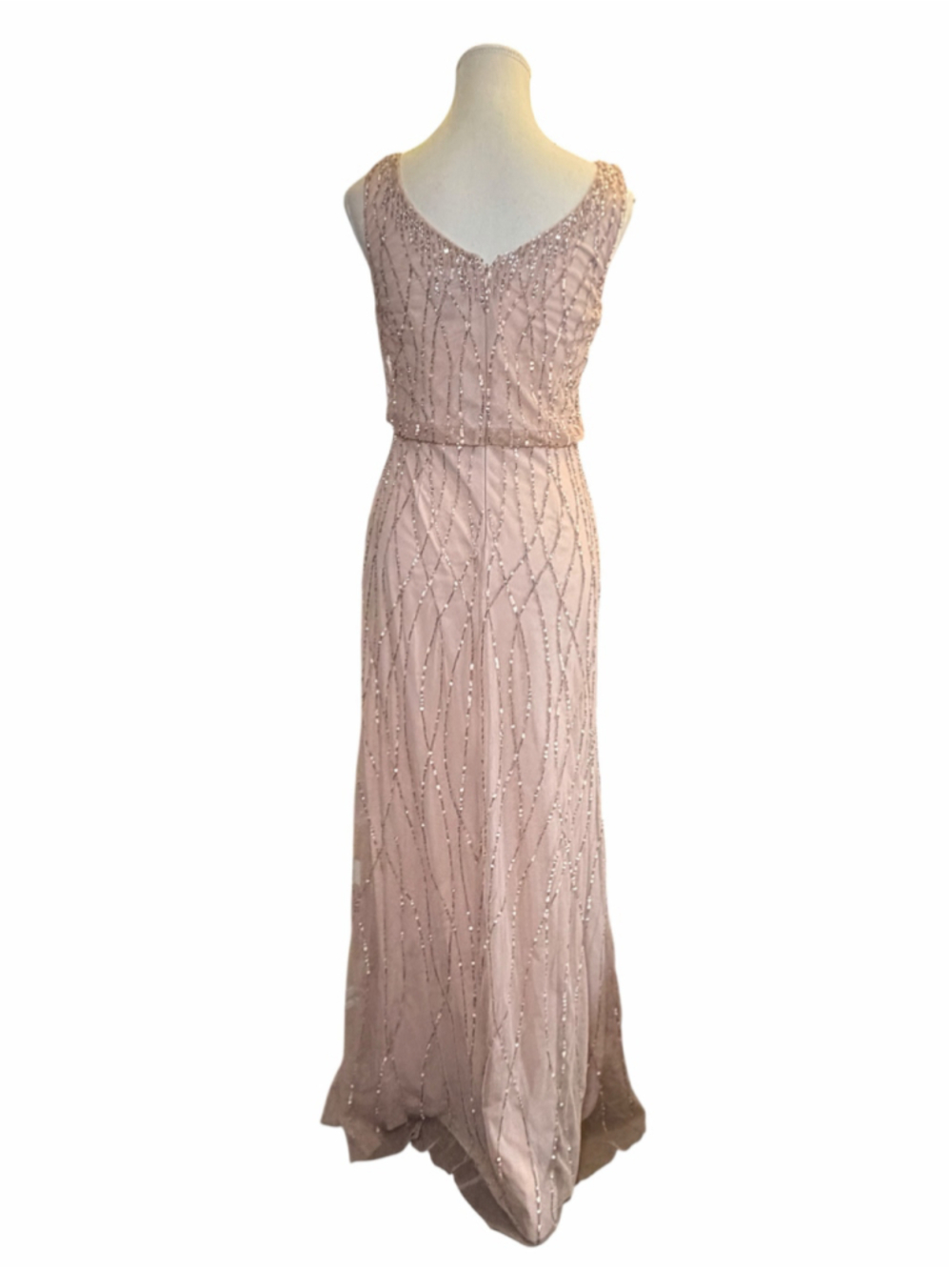 Adrianna Papell Blush Pink Silver Sequin Beaded Evening Gown Dress Size 0 - Picture 5 of 10